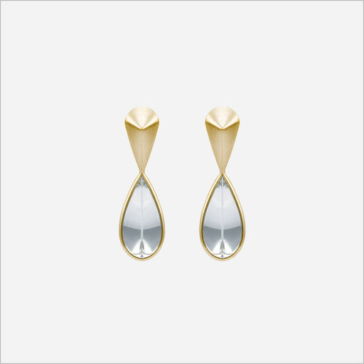 Brinco Gota Geométrica • Ouro Amarelo 18K com cristal de quartzo