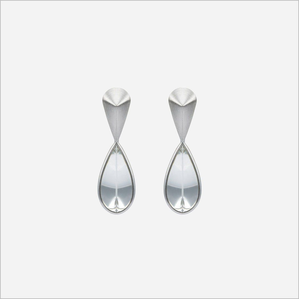 Brinco Gota Geométrica • Prata 925 com cristal de quartzo