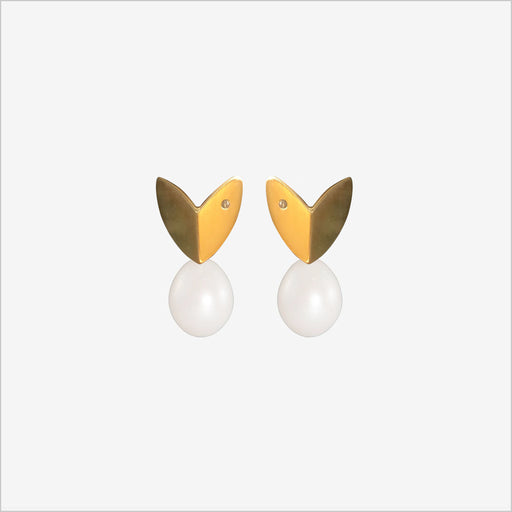 Brinco Herz Invertido • Ouro Amarelo 18K, pérola barroca e 2 diamantes 0,005ct